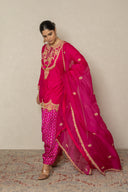Rani pink Silk Short Kurti Set with Salwar