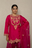 Rani pink Silk Short Kurti Set with Salwar