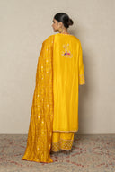 Yellow Silk Kurta Set with Zardozi & bandhani Dupatta