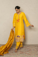 Yellow Silk Kurta Set with Zardozi & bandhani Dupatta