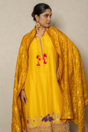 Yellow Silk Kurta Set with Zardozi & bandhani Dupatta