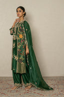 Bottle Green Kurta Set with pichhwai panel & Zardosi Work