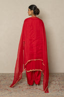 Red delicate embroidered Kurta Set with Organza Dupatta