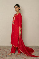 Red delicate embroidered Kurta Set with Organza Dupatta