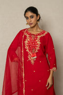 Red delicate embroidered Kurta Set with Organza Dupatta