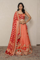 Orange-Red Bandhej Ghagra Set with Zardozi & Resham Embroidery