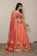Orange-Red Bandhej Ghagra Set with Zardozi & Resham Embroidery