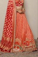 Orange-Red Bandhej Ghagra Set with Zardozi & Resham Embroidery
