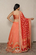 Orange-Red Bandhej Ghagra Set with Zardozi & Resham Embroidery