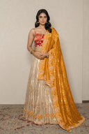 Ivory tissue Lehenga Set with mustard yellow banarasi bandhej dupatta