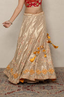 Ivory tissue Lehenga Set with mustard yellow banarasi bandhej dupatta