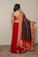Red Crushed Georgette Skirt Set with Kanjivaram Patola Dupatta