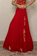 Red Crushed Georgette Skirt Set with Kanjivaram Patola Dupatta