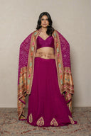 Magenta crushed Lehenga Set Bandhani Silk Dupatta