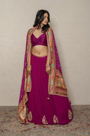 Magenta crushed Lehenga Set Bandhani Silk Dupatta