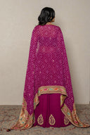 Magenta crushed Lehenga Set Bandhani Silk Dupatta