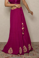 Magenta crushed Lehenga Set Bandhani Silk Dupatta