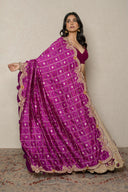 Tissue Lehenga with magenta palki patch