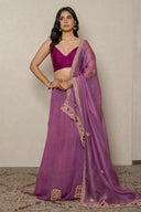 Dark Lavender Crushed Georgette Ensemble with Purple Zardozi Boota