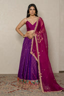Purple silk lehenga with Minakari Paithani weave Border & Zardozi Organza Dupatta