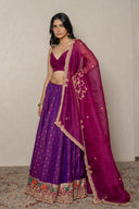 Purple silk lehenga with Minakari Paithani weave Border & Zardozi Organza Dupatta