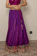 Purple silk lehenga with Minakari Paithani weave Border & Zardozi Organza Dupatta