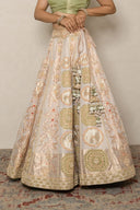 PIsta green Tissue Ghagra Set with Hand Aari & Zardozi Work