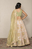 PIsta green Tissue Ghagra Set with Hand Aari & Zardozi Work