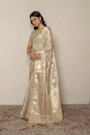 Beige Green Handloom Silk Saree With Elegant Zari Weaving