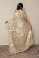 Beige Green Handloom Silk Saree With Elegant Zari Weaving