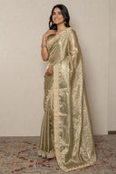 Blue Grey Tissue Weave Saree With Zardozi Border