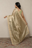 Blue Grey Tissue Weave Saree With Zardozi Border
