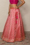 Cherry Pink Pure Banarasi Silk Ensemble with intricate Weave & Zardozi Border