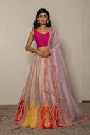 Lavender Crushed Tissue Ghagra with muticoloured Patch Work