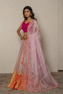 Lavender Crushed Tissue Ghagra with muticoloured Patch Work