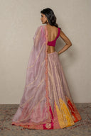 Lavender Crushed Tissue Ghagra with muticoloured Patch Work