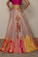 Lavender Crushed Tissue Ghagra with muticoloured Patch Work