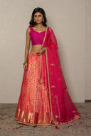 Fuschia Pink Banarasi lehenga with Zardozi Work