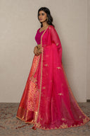 Fuschia Pink Banarasi lehenga with Zardozi Work