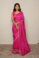 Rani Pink Bandhej Frill Saree