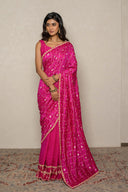 Rani Pink Bandhej Frill Saree