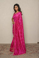Rani Pink Bandhej Frill Saree