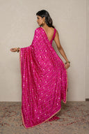 Rani Pink Bandhej Frill Saree