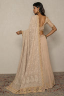 Champagne Beige crushed tissue Lehenga Set with lucknowi dupatta