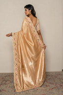 Peach Gold Banarasi Silk Blend With Figure Embroidered Border