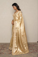 Golden Beige Silk Saree With Floral Embroidered Border