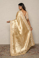 Golden Beige Silk Saree With Floral Embroidered Border