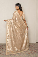Champagne Gold Kora Saree with Floral & Boota Weave