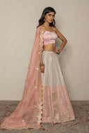 Dual tone Pink tissue Lehenga Set with Sheer Organza Dupatta