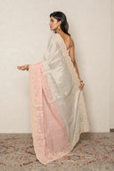Blush Pink & Silver Tissue Saree With Zardozi